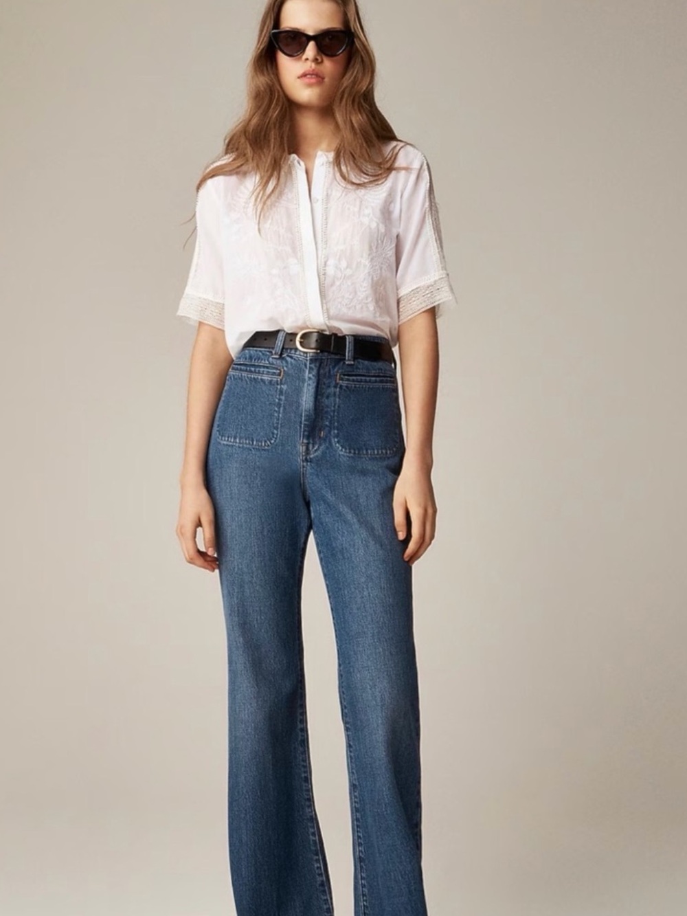 J.Crew Vintage Flare Jeans High Rise Patch Pocket Lexy Wash Size 32 EUC